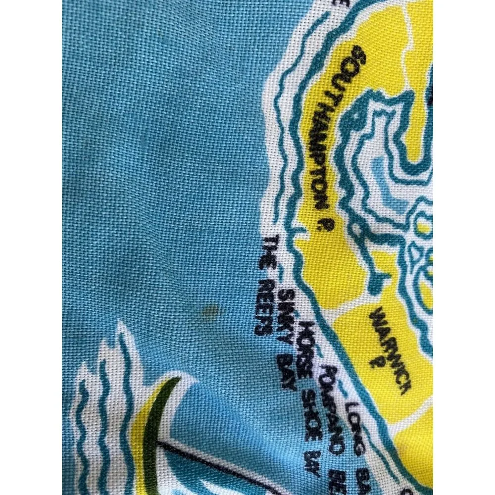 Vintage Irish Linen Apron and Towel Bermuda Map Made in Ireland Blue Tropical